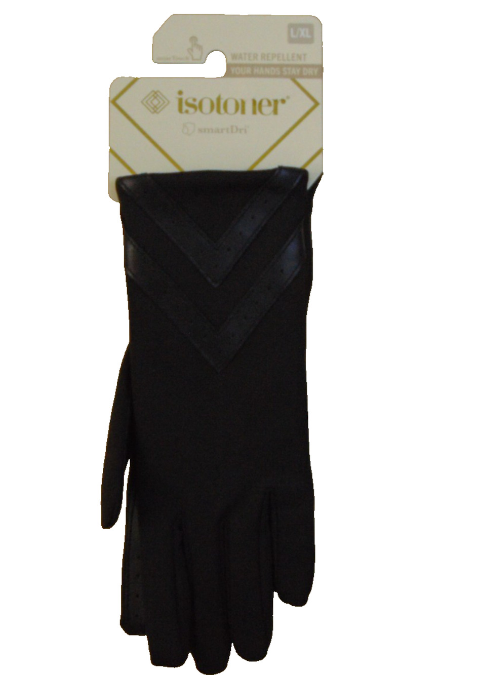 Isotoner Womens smartDRI Chevron Spandex Touchscreen Gloves Black L/XL NWT